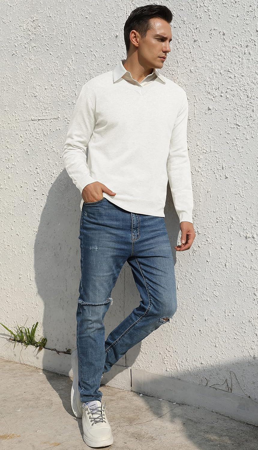 Sailwind Mens V-Neck Wool Knit Casual Pullover Sweater