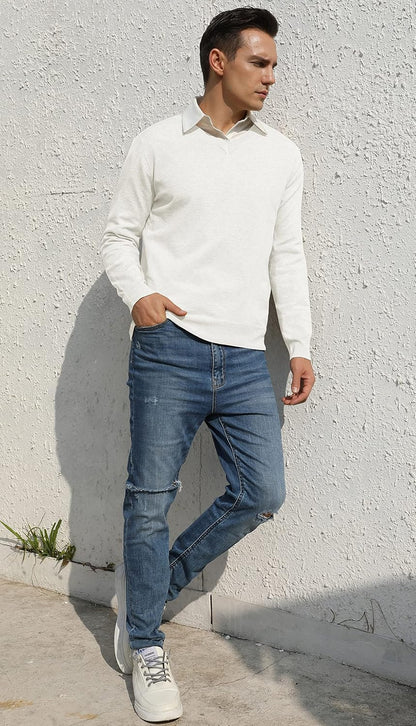 Sailwind Mens V-Neck Wool Knit Casual Pullover Sweater