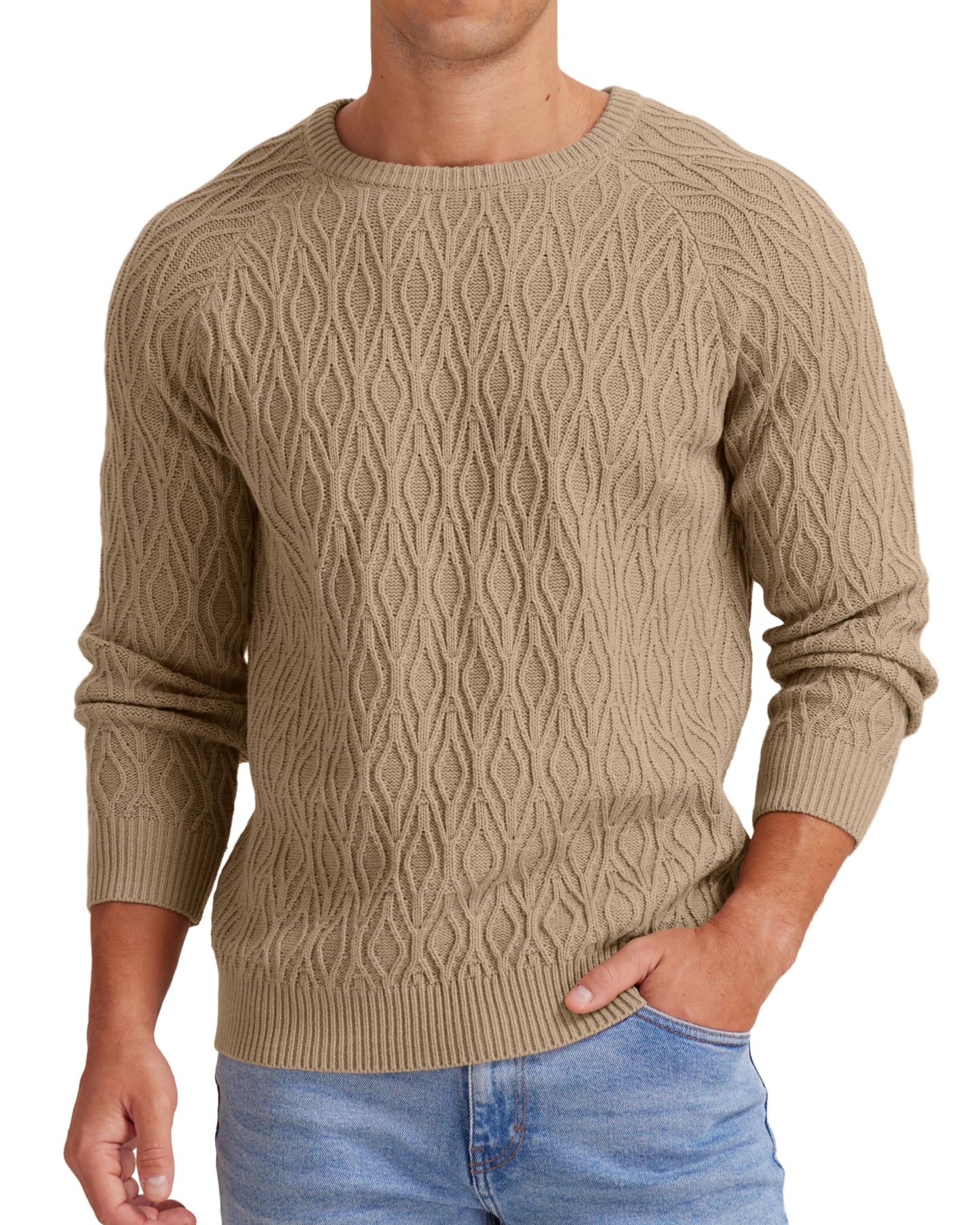 Sailwind Men's Cable Knit Sweater Casual Crewneck Long-Sleeve Knitted Pullover