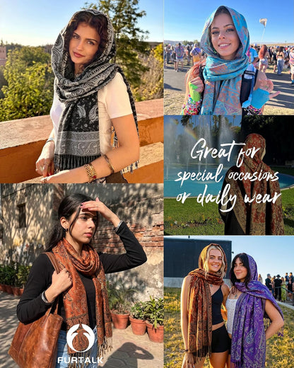 FURTALK Reversible Paisley Pashmina Shawl Wraps for Women Soft Exotic Indian Rave Scarf for Evening Dress Festival Scarves
