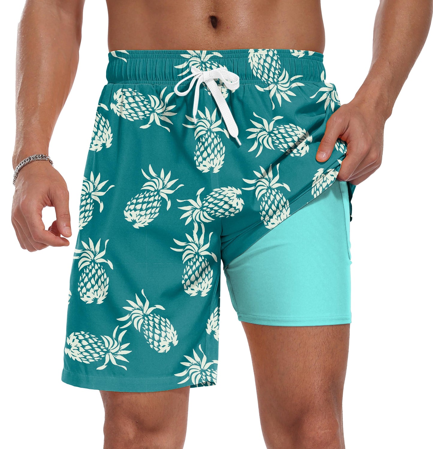 Sailwind Men Swim Trunks with Compression Liner 9" Beach Shorts Quick Dry with Zipper Pockets Board Shorts