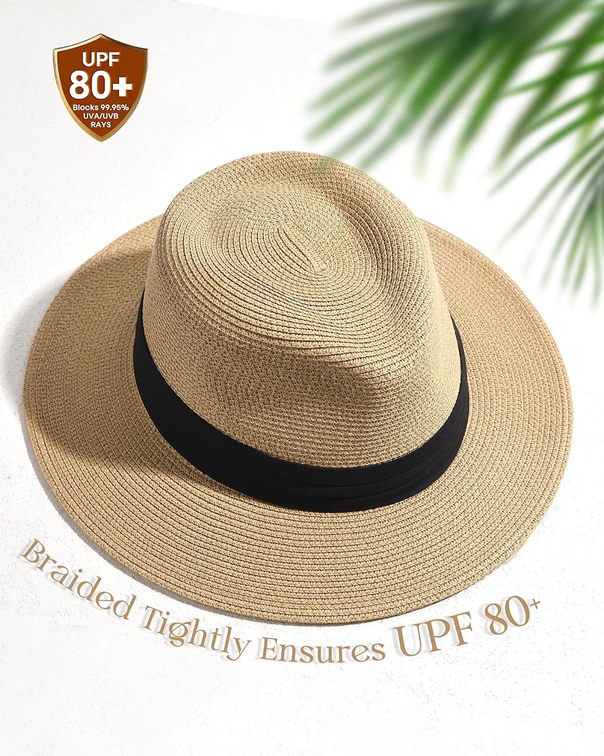 FURTALK Sun Hat Wide Brim Straw Fedora Panama Beach for Men Women | Foldable & Packable for Travel, Breathable Sweatband, Adjustable Chin Strap, Ideal for Summer Boating, Gardening or Holidays