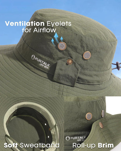 FURTALK Sun Hats for Men Fishing Hat UPF 80+ Foldable Wide Brim Outdoor Hiking Beach Summer Hats