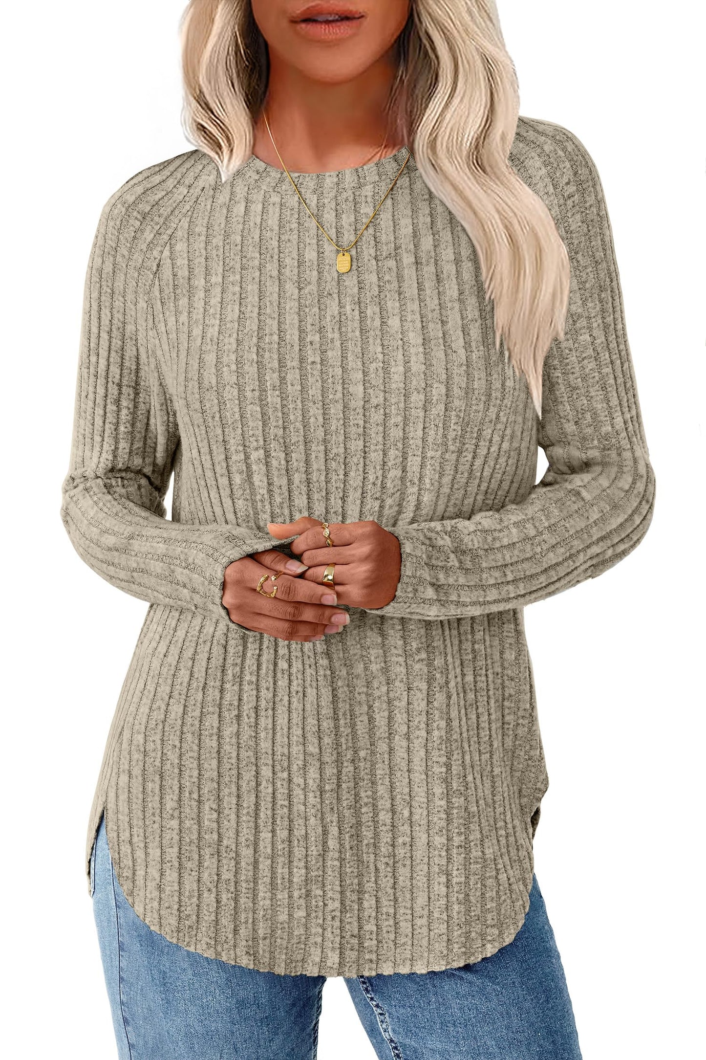 NORACORA Long Sleeve Shirts for Women Crew Neck Tunic Tops Loose Fit Lightweight Pullover Sweaters Trendy 2025