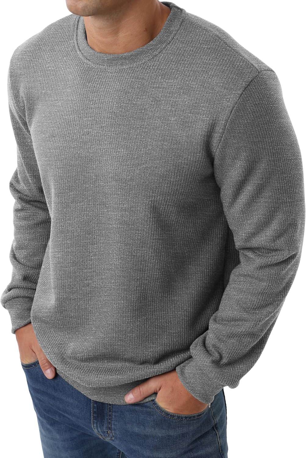 Sailwind Men's Crewneck Sherpa Lined Fleece Waffle Sweatshirt Long Sleeve Warm Pullover Winter Thermal Heavyweight Tops