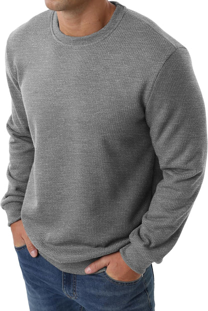 Sailwind Men's Crewneck Sherpa Lined Fleece Waffle Sweatshirt Long Sleeve Warm Pullover Winter Thermal Heavyweight Tops