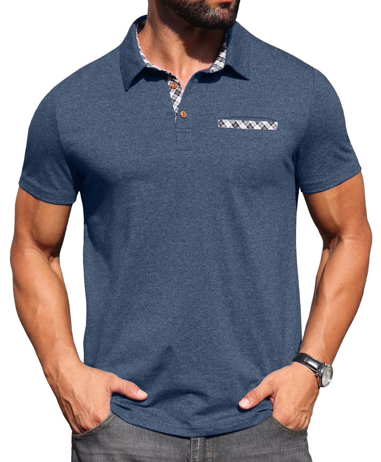 Sailwind Men's Polo Shirts Lightweight Short Sleeve Casual Cotton T-Shirt Summer Button Collared Golf Tee with Pocket