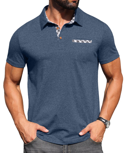 Sailwind Men's Polo Shirts Lightweight Short Sleeve Casual Cotton T-Shirt Summer Button Collared Golf Tee with Pocket