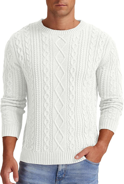 Sailwind Men's Cable Knit Sweater Casual Crewneck Long-Sleeve Fisherman Pullover