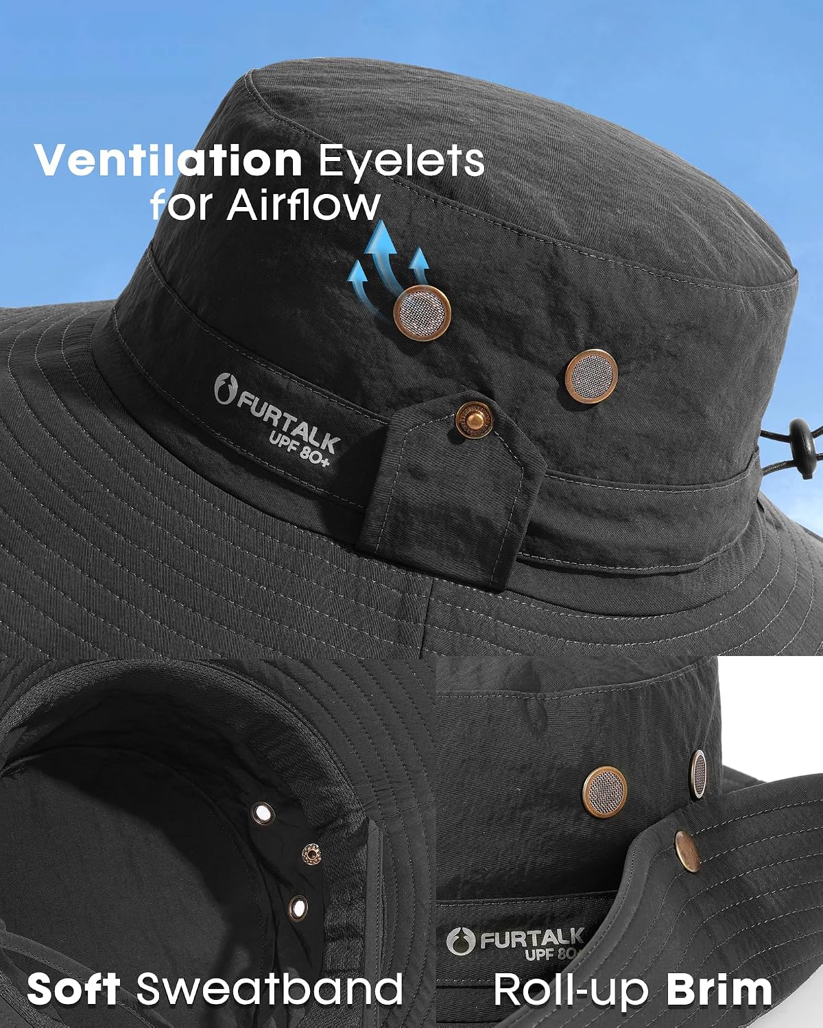 FURTALK Sun Hats for Men Fishing Hat UPF 80+ Foldable Wide Brim Outdoor Hiking Beach Summer Hats