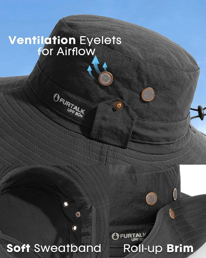 FURTALK Sun Hats for Men Fishing Hat UPF 80+ Foldable Wide Brim Outdoor Hiking Beach Summer Hats