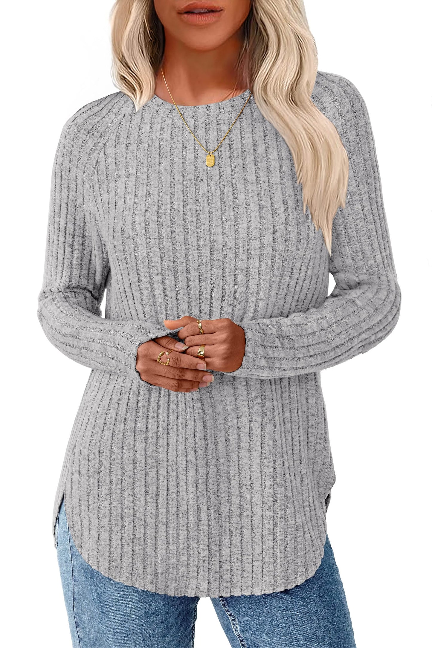 NORACORA Long Sleeve Shirts for Women Crew Neck Tunic Tops Loose Fit Lightweight Pullover Sweaters Trendy 2025
