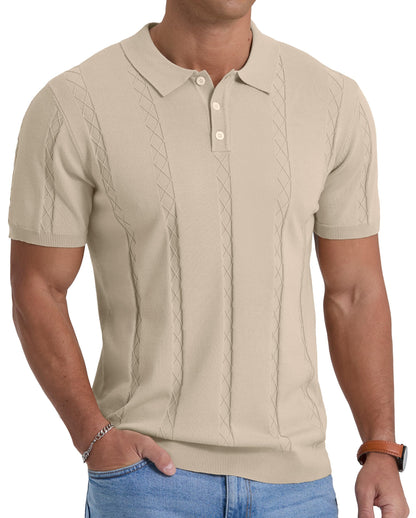 Sailwind Mens Knit Polo Shirts Short Sleeve Ribbed Textured Polo Shirt Casual Golf Shirts Collared T Shirt