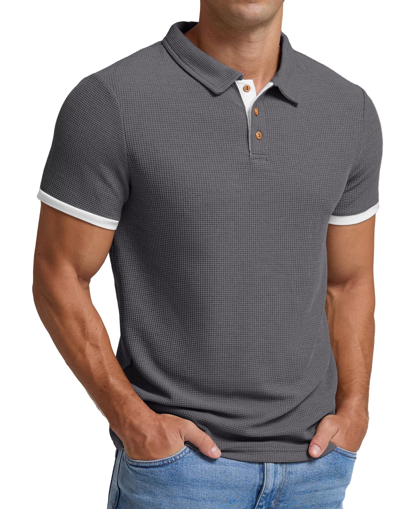 Sailwind Men's Waffle Knit Short Sleeve Casual Polo Shirts