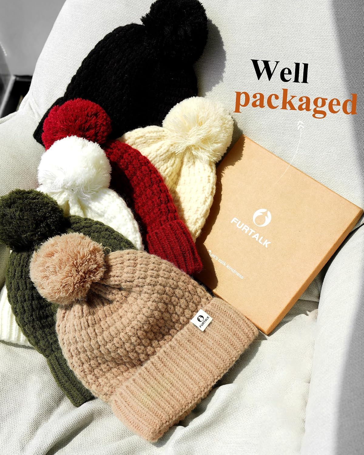 FURTALK Womens Winter Beanie Hat with Knitted Pom Pom Warm Fleece Lined Knit Soft Skull Cap for Women