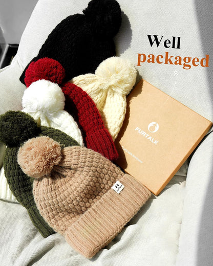 FURTALK Womens Winter Beanie Hat with Knitted Pom Pom Warm Fleece Lined Knit Soft Skull Cap for Women