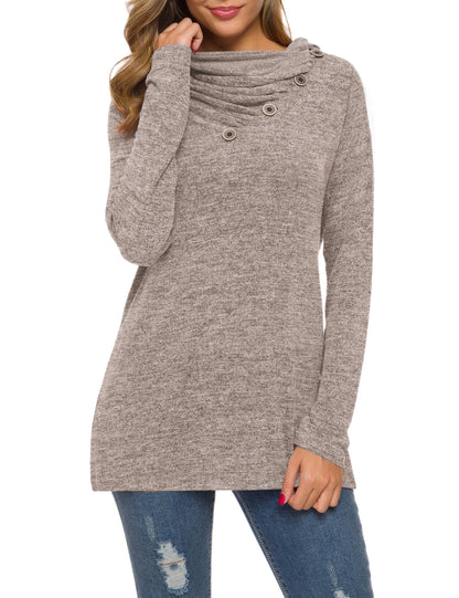 WEACZZY Women's Long Sleeve Shirts Button Cowl Neck Casual Loose Tunic Tops Blouse Dressy Fashion 2026